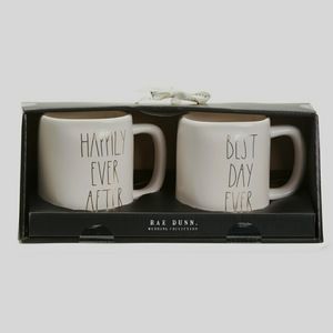 Rae Dunn 2 coffee tea mugs Happily ever after NEW